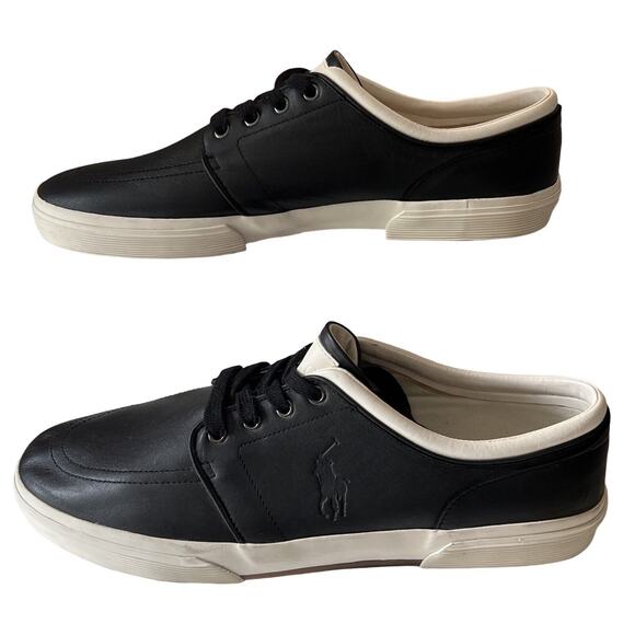 Polo Ralph Lauren Saxon Sneakers Mens Size 15 Shoes Black Leather Low Top Lace